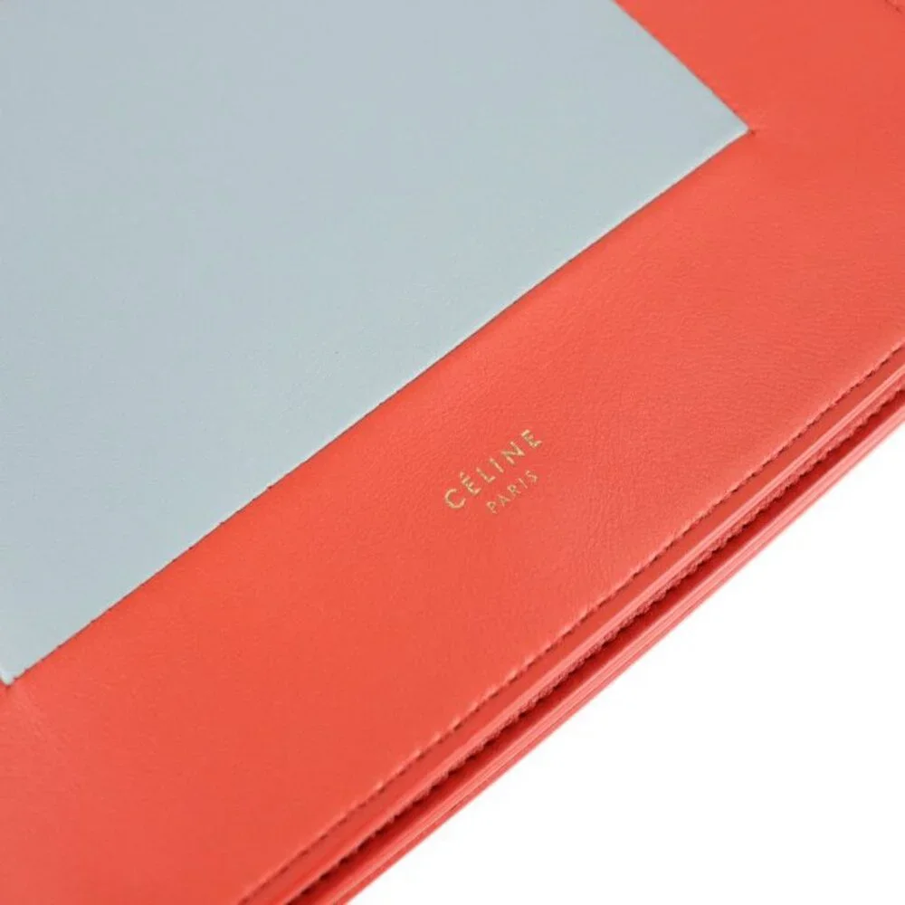 Celine Clutch Bag Leather Poppy Red Cloud Gray Frame Evening Chain - Picture 8 of 9